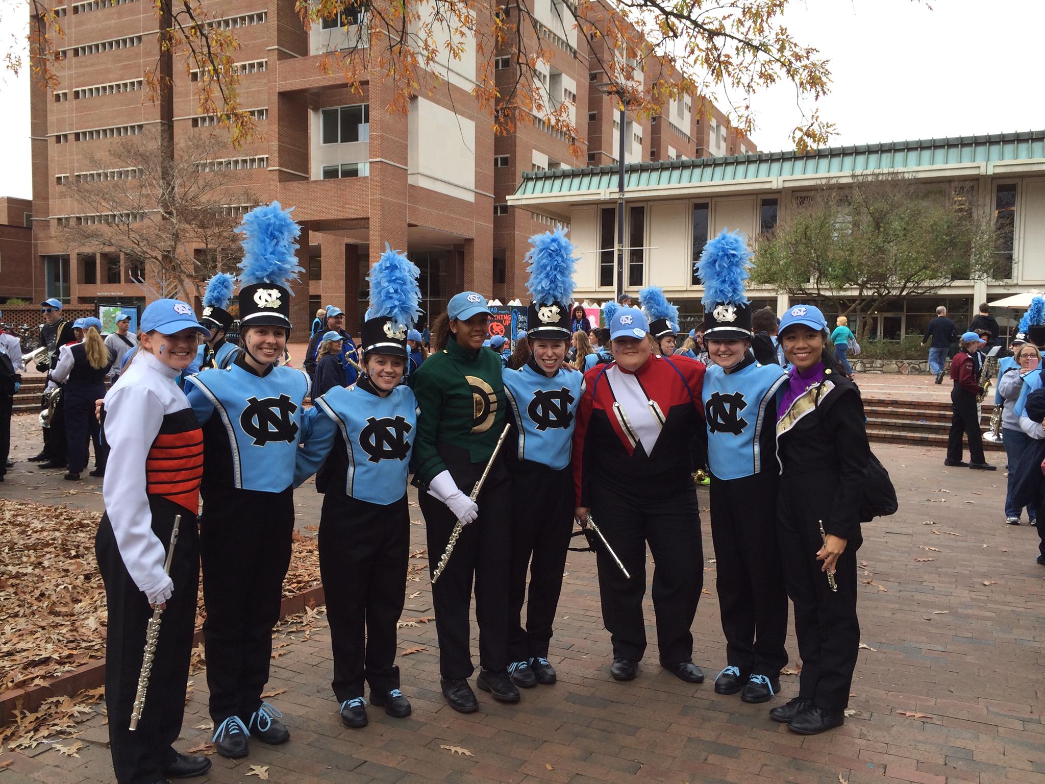 Shown here: Marching Tar Heels with high school students at a UNC Honor Band Day in the pit 