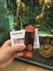 Image of chocolate bar and ticket to the chocolate museum