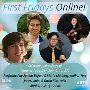 First Fridays Quartet collage. Text with performance information also available on webpage.