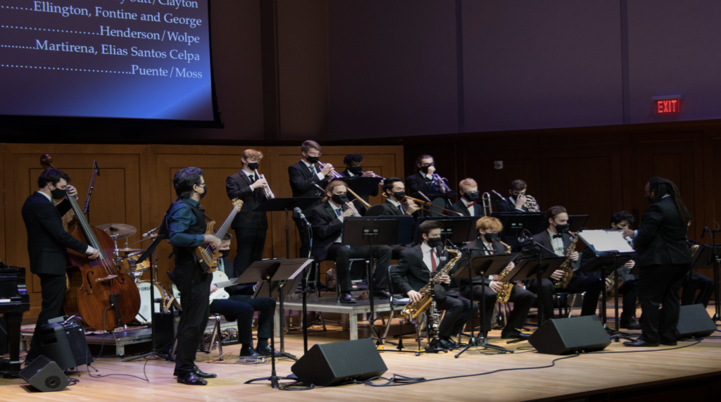 UNC Jazz Band performs on Moeser Auditorium stage