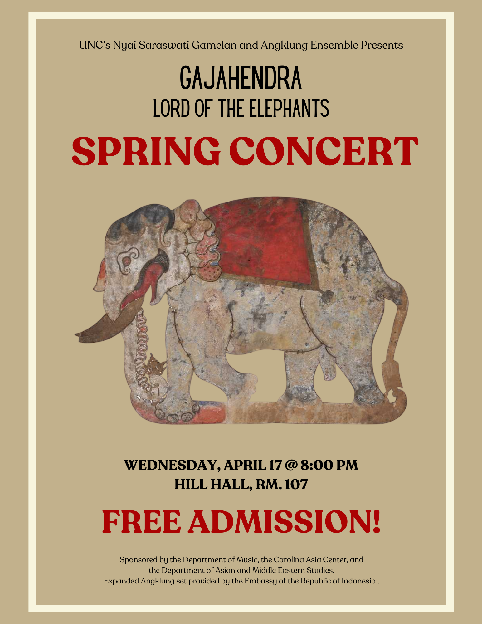 GAJAHENDRA - Lord of Elephants; Spring concert flyer