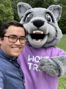 Ryan Phillips with the Wolf Trap mascot.