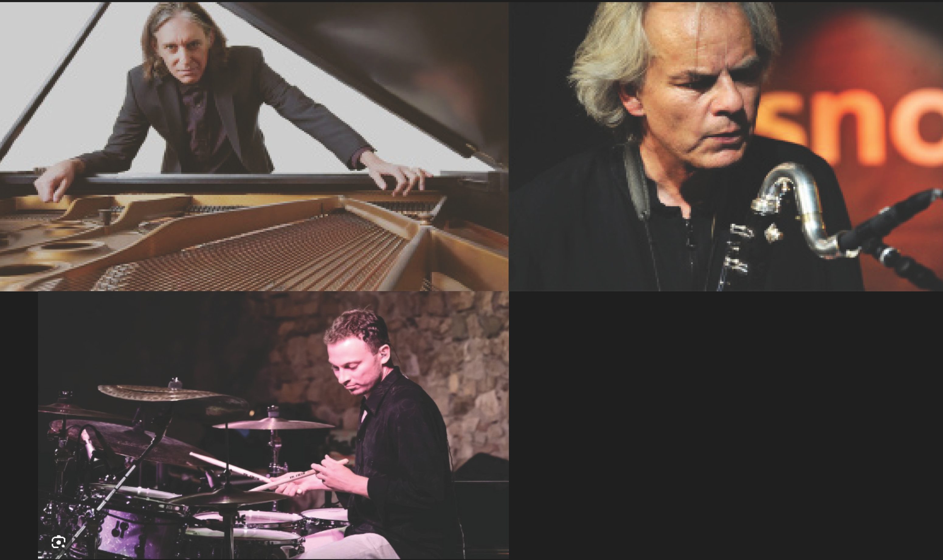Collage of photos of Howard Levy, Michael Riessler, and Lorenzo Riessler